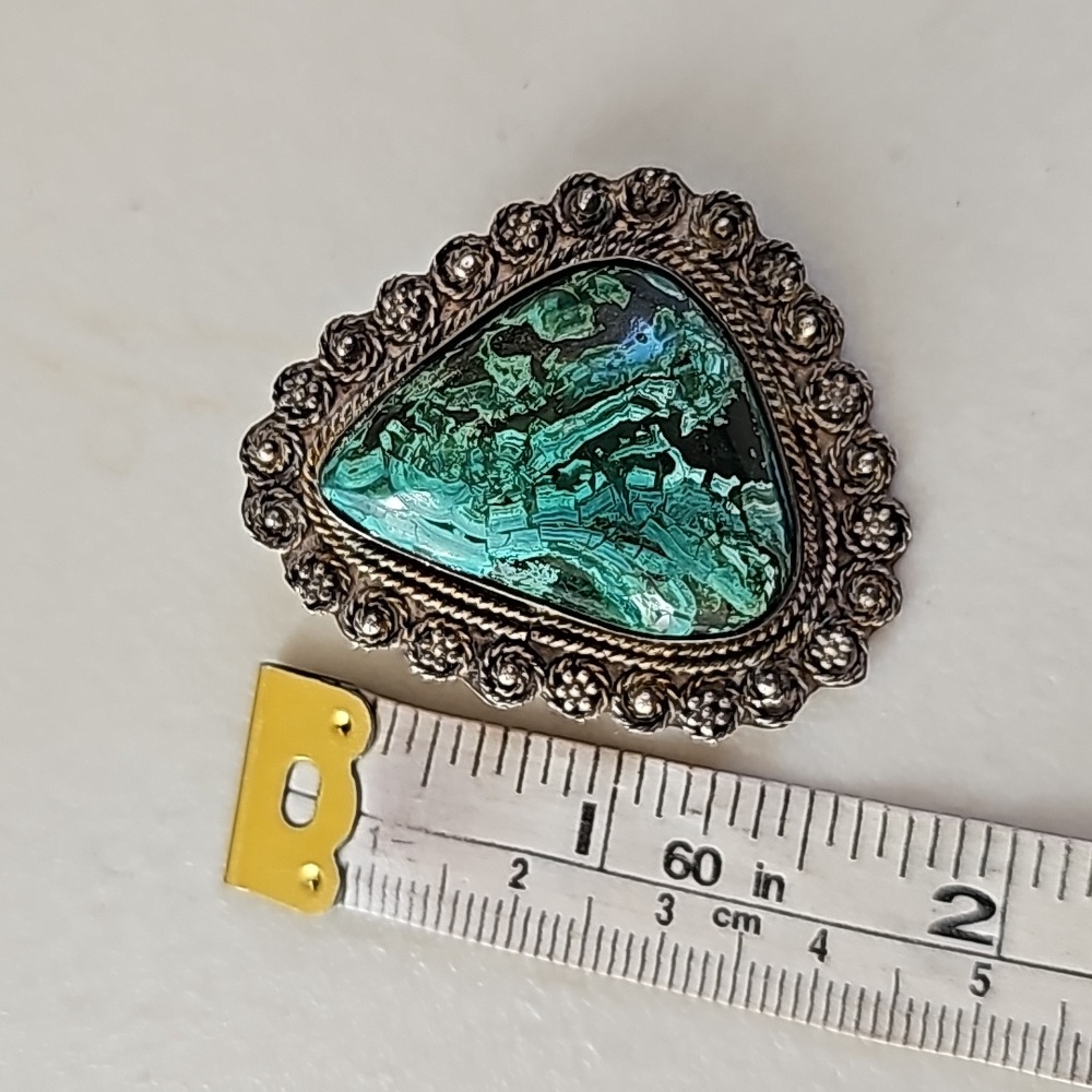 Vintage 925 Silver Eilat King Solomon's Stone Teardrop Brooch Pendant Signed - Picture 9 of 10